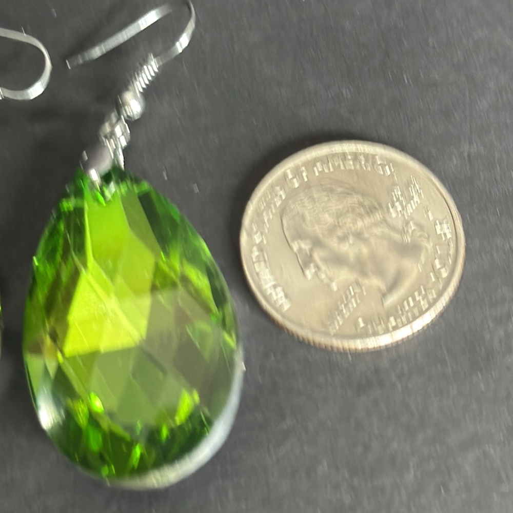 SOLDGreen Faceted Glass Teardrop Earrings - Picture 6 of 15